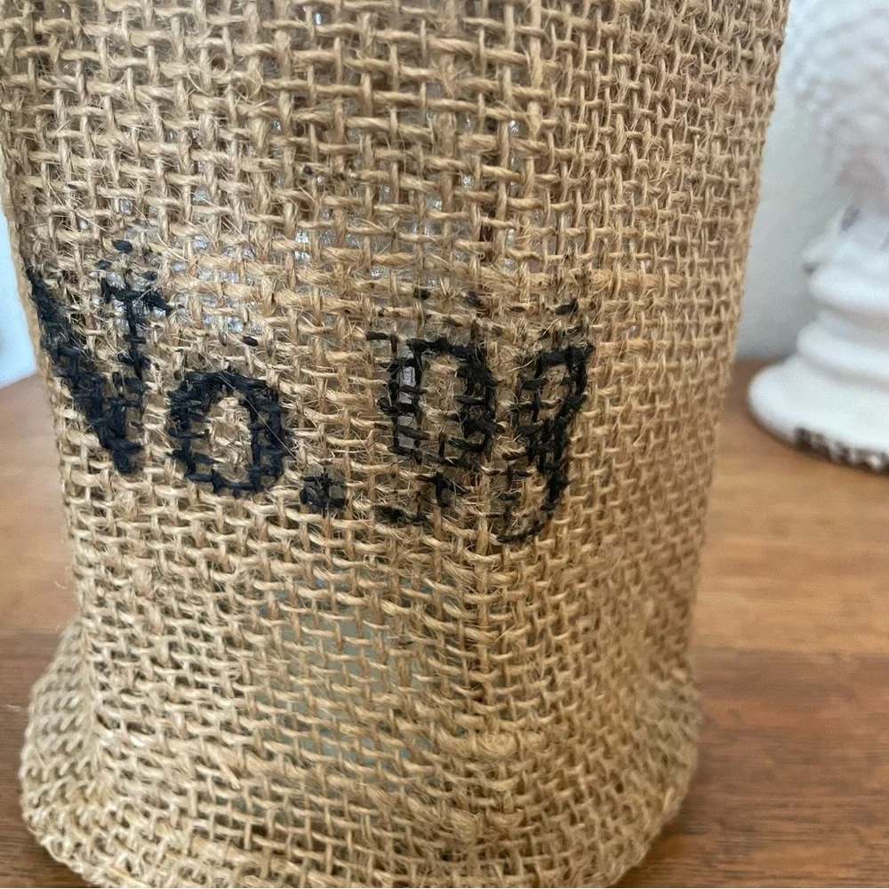 No. 98 Natural Jute Hanging Hurricane Basket, Wax candle included